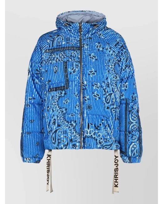 Khrisjoy Blue Bandana Corduroy Hooded Jacket Quilted Drawstring for men