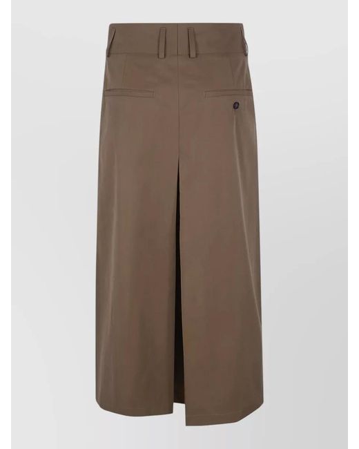 Filippa K Brown Pleated Skirt Belt Loops Back Pockets Slit