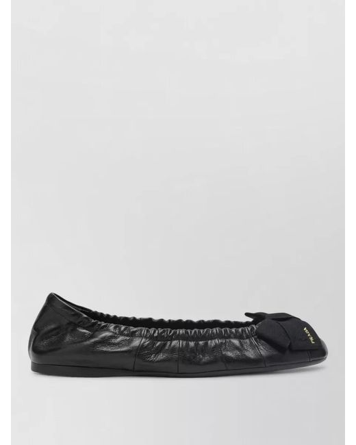 Prada Black Ballerina Shoes Bow Detail Elasticated Trim