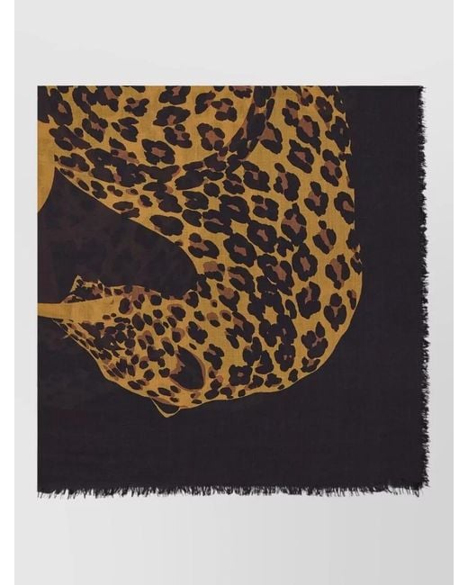 Saint Laurent Metallic Cassandre Wool Twill Leopard Square Scarf