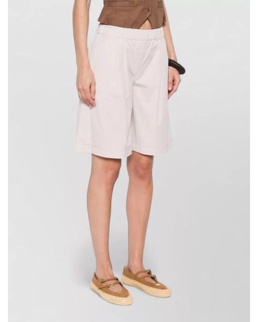 Via Masini 80 Natural Cotton Bermuda Shorts Belt Loops Pleats