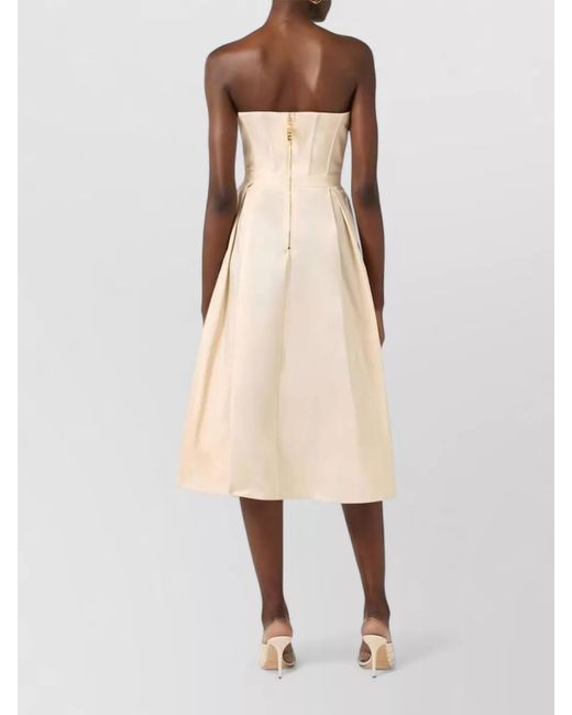 Elisabetta Franchi Natural Strapless Floral Midi Dress Pleated Skirt