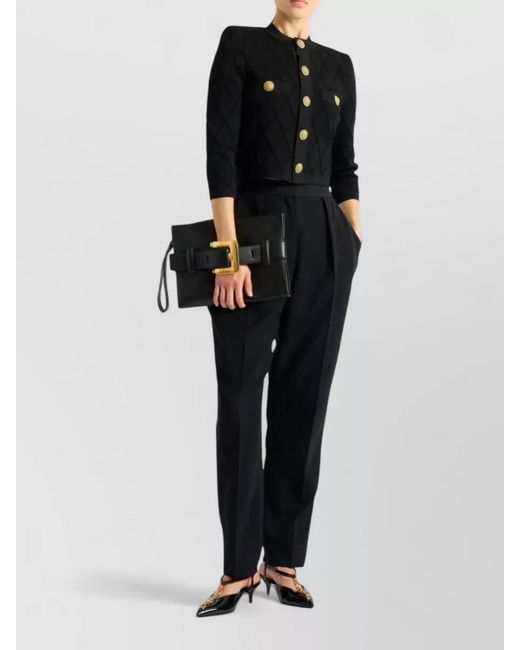 Balmain Black Quilted Cropped Cardigan
