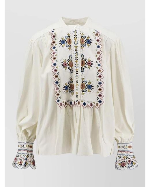 Isabel Marant White Embroidered Long-Sleeve Blouse