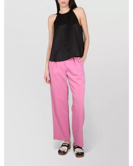 Alysi Pink Tailored Pants Straight Cut Pleats Belt Loops