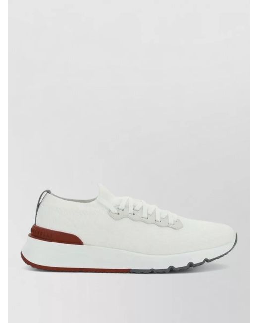 Brunello Cucinelli White Knit Low-Top Sneakers for men
