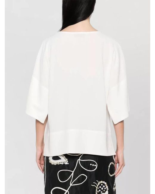 Alberto Biani White Cady Blouse Drop Shoulder Keyhole Detail