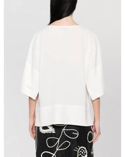 Alberto Biani White Cady Three-Quarter Sleeve Blouse