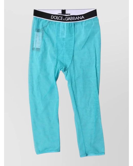 Dolce & Gabbana Blue Logo Mesh Cropped Tights