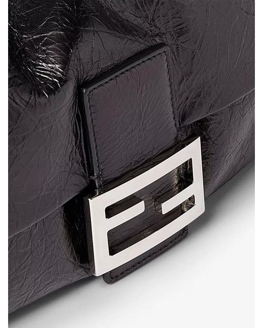 Fendi Black Baguette Soft Medium Leather Clutch Bag