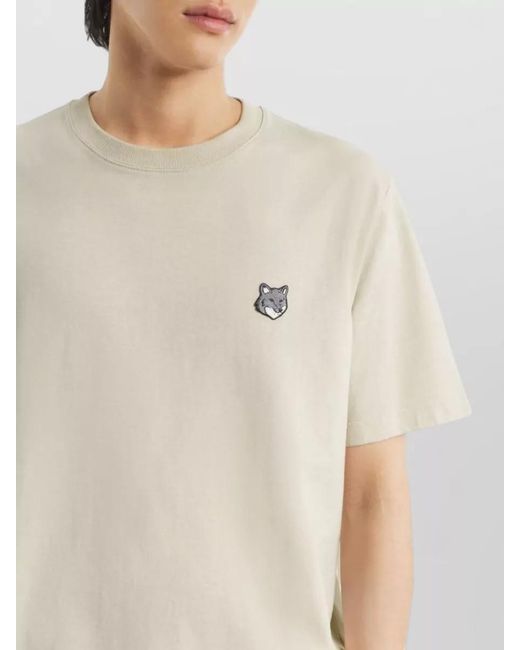 Maison Kitsuné Natural Organic Cotton Fox Head Embroidered T-Shirt for men