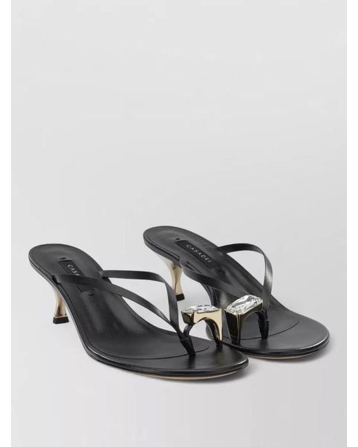 Casadei Gray Leather Thong-Heel Sandals