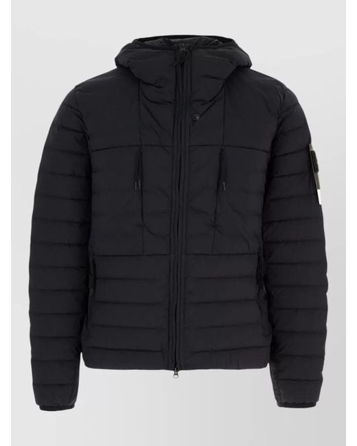 Stone Island Black Hooded Stretch Nylon Down Jacket Pockets for men