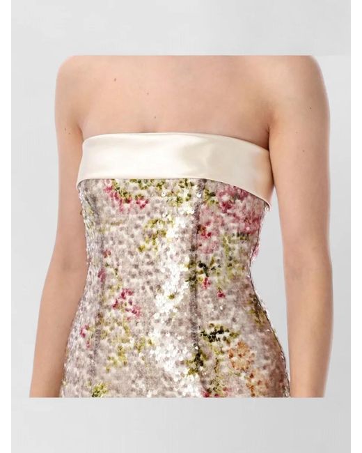 Alberta Ferretti Natural Floral Sequin Sleeveless Mini Dress
