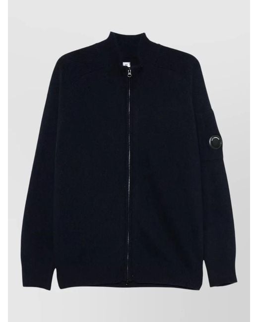 C P Company Blue Knit Cardigan High Neck Arm Patch for men
