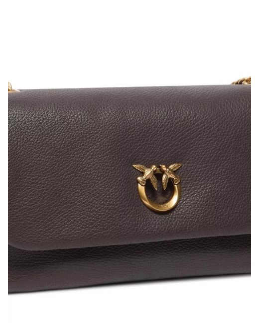 Pinko Gray Love Bag Click Leather Shoulder Bag