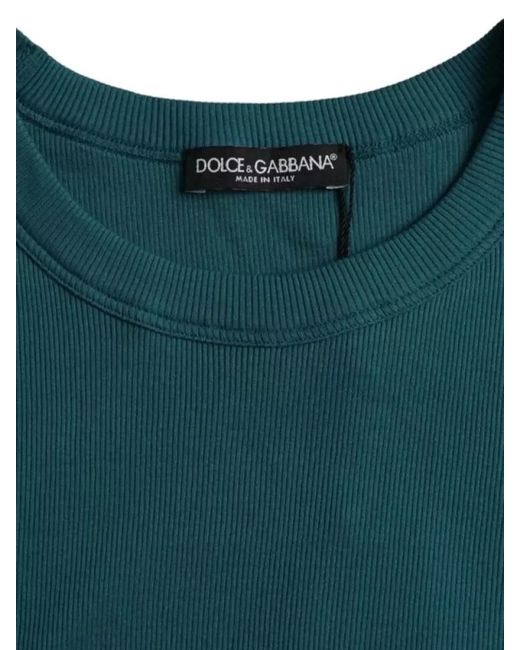 Dolce & Gabbana Green Ribbed Cotton Crew Neck Short Sleeve T-Shirt for men