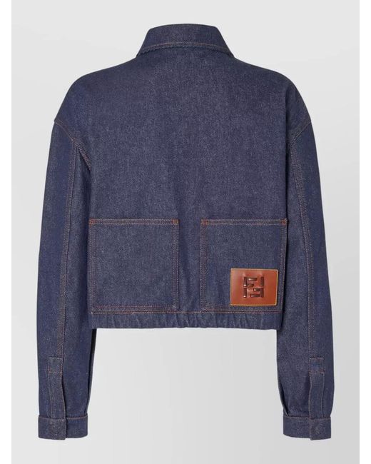 Fendi Blue Reversible Ff Denim Jacket Elastic Hem