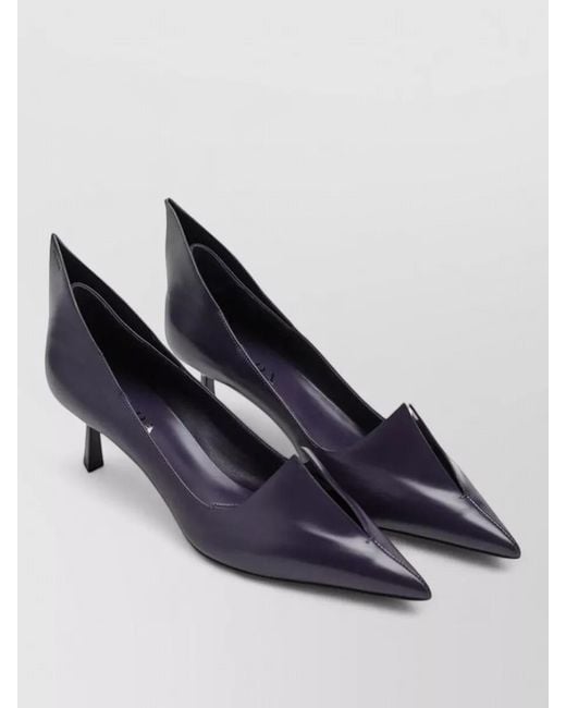 Prada Blue Kitten Heel Pointed Toe Leather Pumps