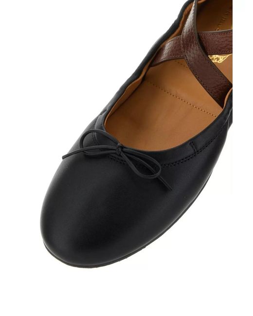 Tod's Black Leather Ankle-Strap Ballerina Flats