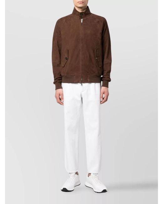 Baracuta Brown Suede Ribbed Bomber Jacket for men