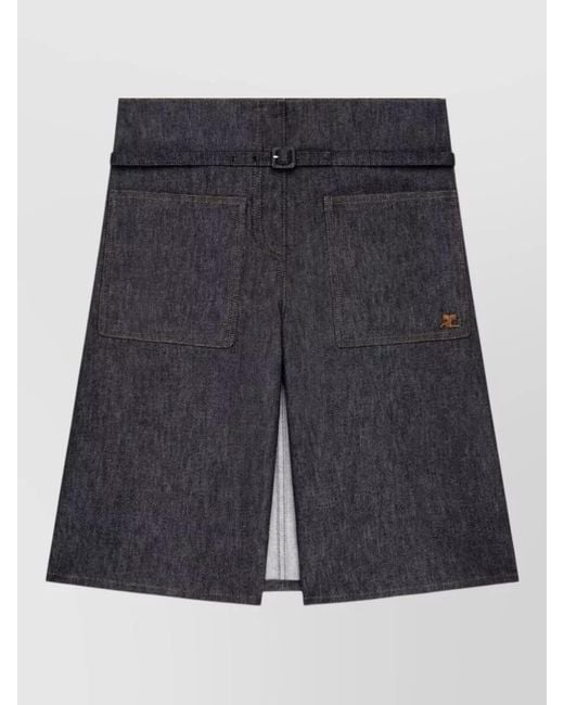 Courreges Gray Denim Skirt Knee Length Belted Pockets Seams