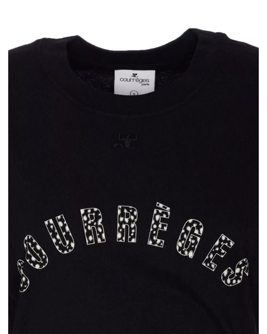 Courreges Black Logo Print Cotton Short Sleeve T-Shirt