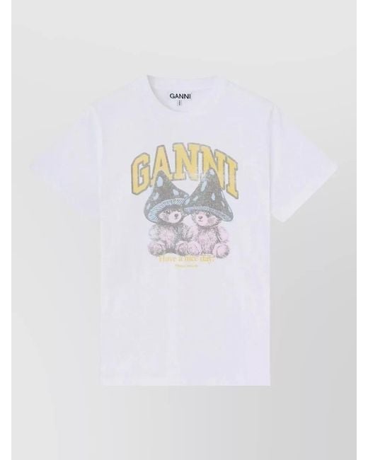 Ganni White Short Sleeve Denim Shirt