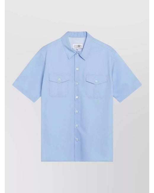 MM6 by Maison Margiela Blue Short Sleeve Shirt Featuring Chest Pockets for men