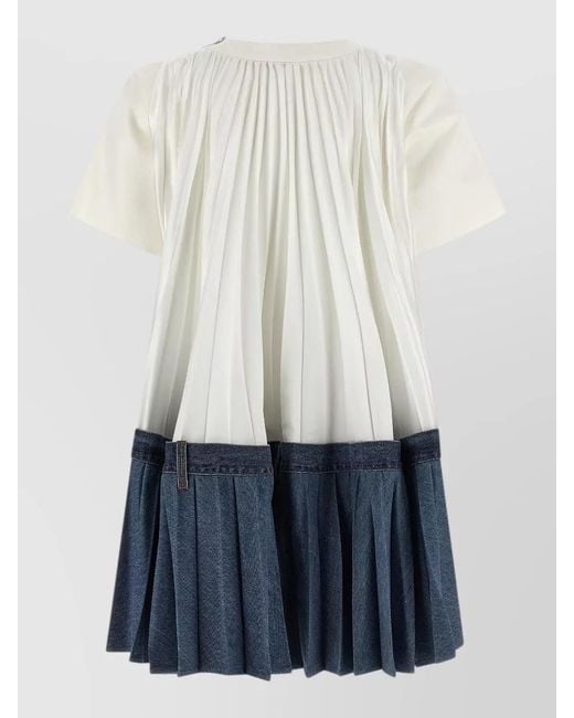 Sacai Blue Silk Denim Asymmetric Mini Dress