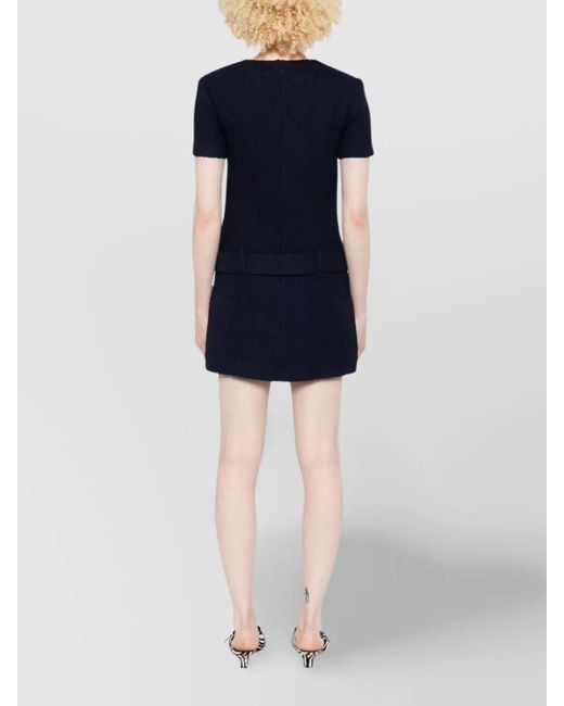 Self-Portrait Blue Mini Dress With Belted Waist And Pockets