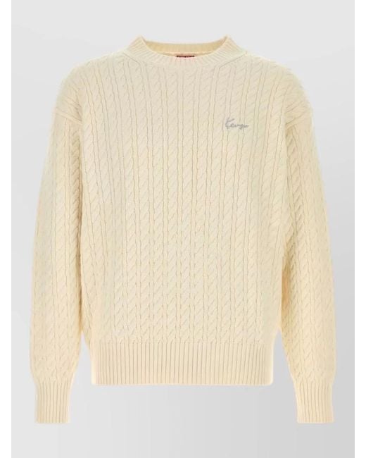 KENZO Natural Cotton Blend Sweater Cable Knit Pattern for men