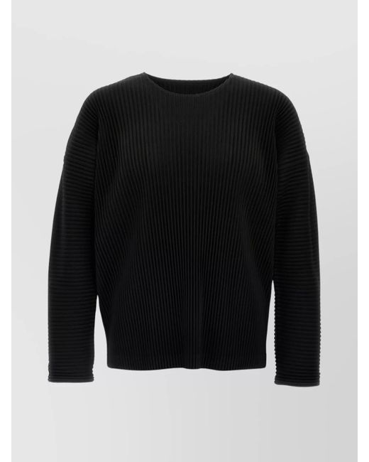 Homme Plissé Issey Miyake Black Ribbed Texture Round Neck Sweater for men