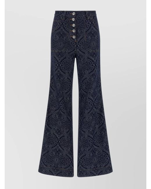 Etro Blue Paisley Patterned Flared Leg Trousers
