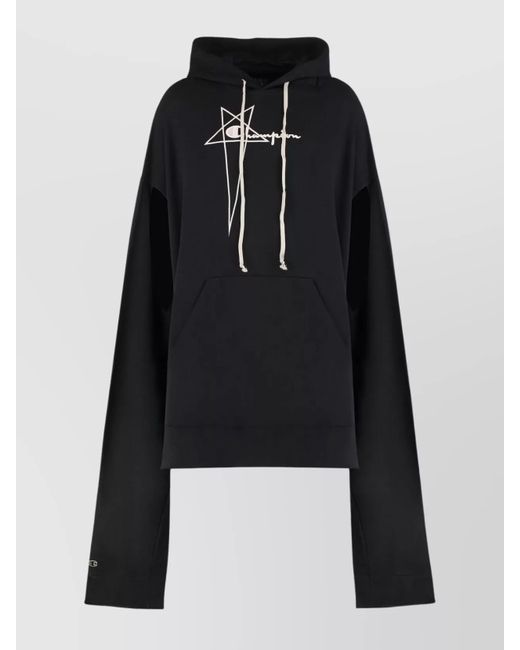 Rick Owens Black Cotton Hooded Sweatshirt for men
