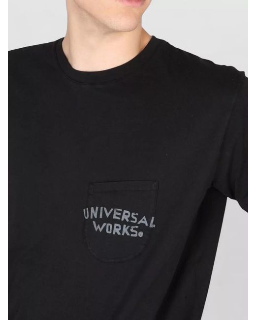 Universal Works Black Short Sleeve Crew Neck Pocket T Shirt for men