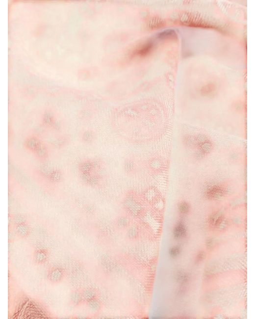 Tory Burch Pink Patterned Scarf All Over Fringed Edges