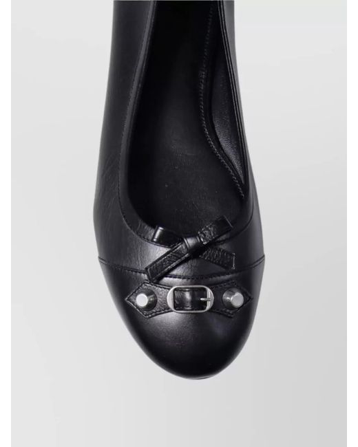 Balenciaga Blue Ballet Flats Bow Detail Metal Accents Round Toe