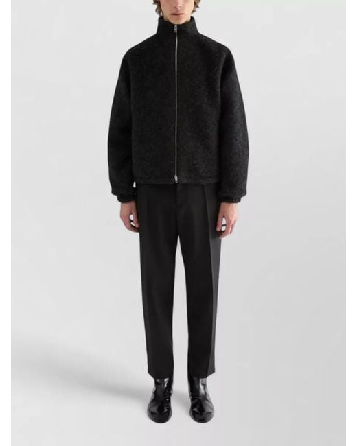 Jil Sander Black High Collar Crewneck Jacket Nylon Silk for men