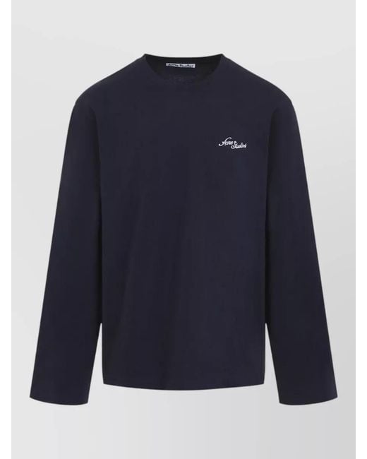 Acne Blue Long Sleeve Crew Neck Organic Cotton T-Shirt for men