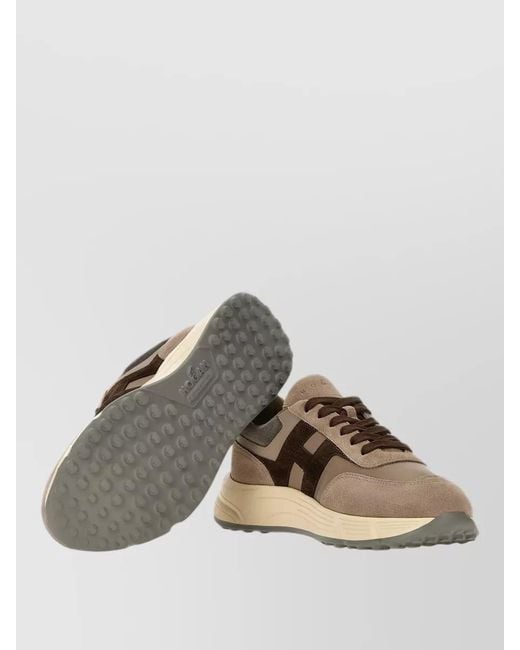 Hogan Brown Sneakers Rubber Sole Suede Panels Design for men