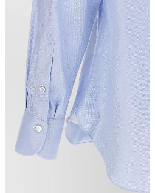 Finamore 1925 Blue Napoli Shirt Button Down Collar Long Sleeves for men