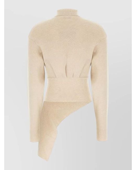 Lanvin Natural Virgin Wool Blend Sweater Asymmetric Hem