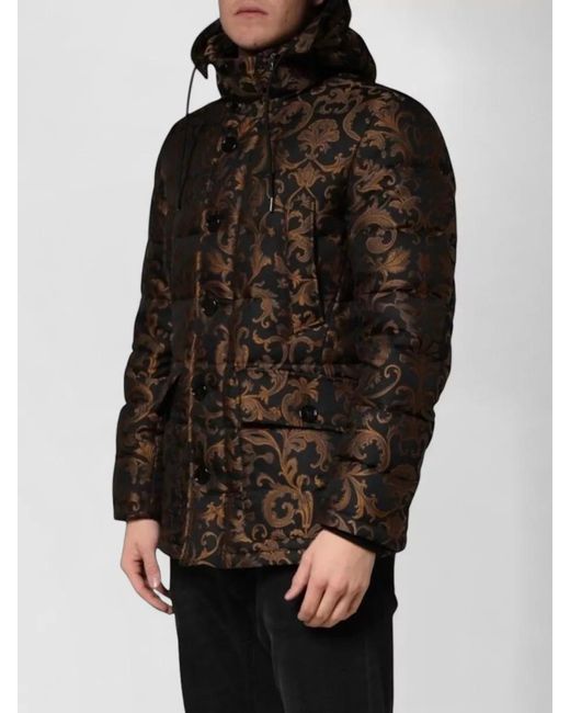 Dolce & Gabbana Black Floral Jacquard Quilted Hooded Puffer Jacket for men