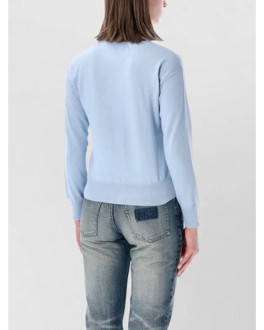 MM6 by Maison Margiela Blue Long Sleeve Cardigan Ribbed Hem V Neckline