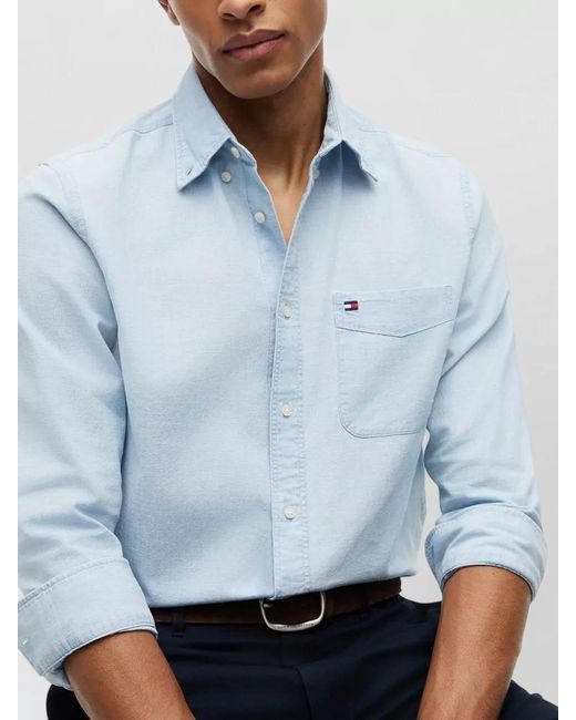 Tommy Hilfiger Blue Chambray Shirt Button Collar Pocket for men