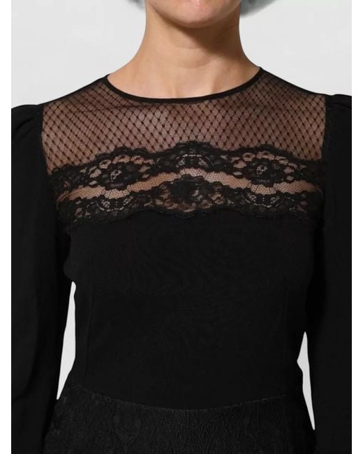 Dolce & Gabbana Black Floral Lace Trim Sheath A Line Dress