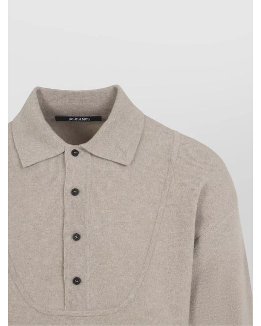 Jacquemus Gray Cashmere Wool Ribbed Polo Sweater for men