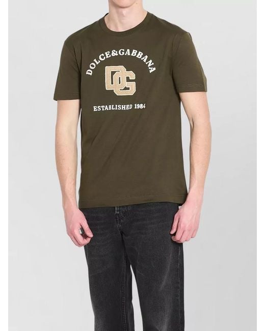 Dolce & Gabbana Green Ribbed Crew Neck Short Sleeve Cotton T-Shirt for men