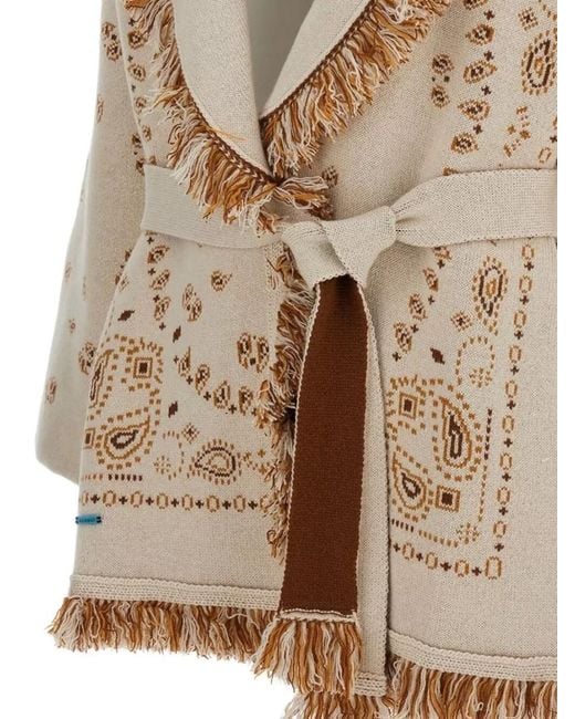 Alanui Natural Belted Shawl Collar Nylon Silk Cardigan